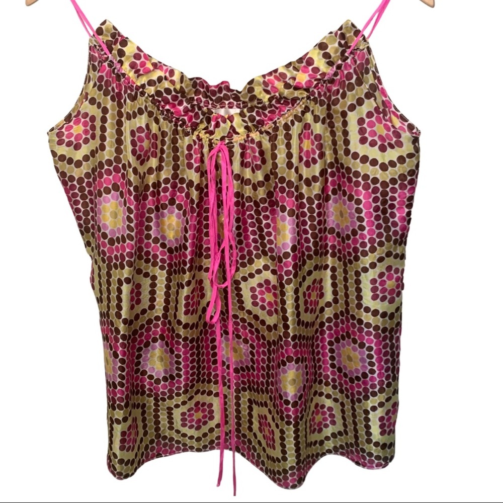MILLY Vintage Silk Abstract Print Spaghetti Strap Drawstring Top Camisole - Picture 9 of 13